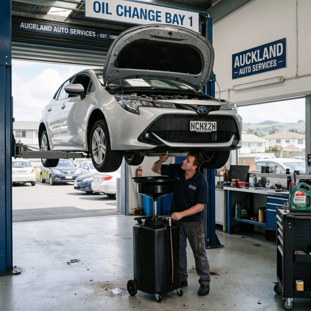Mazda CX-5 undergoing oil change service in Auckland workshop