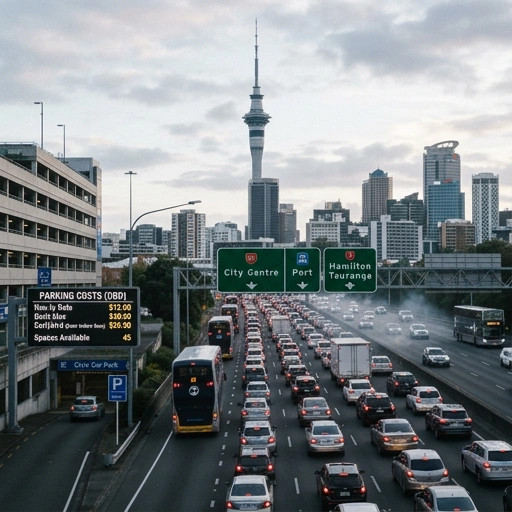 Busy Auckland street with cars and parking meters