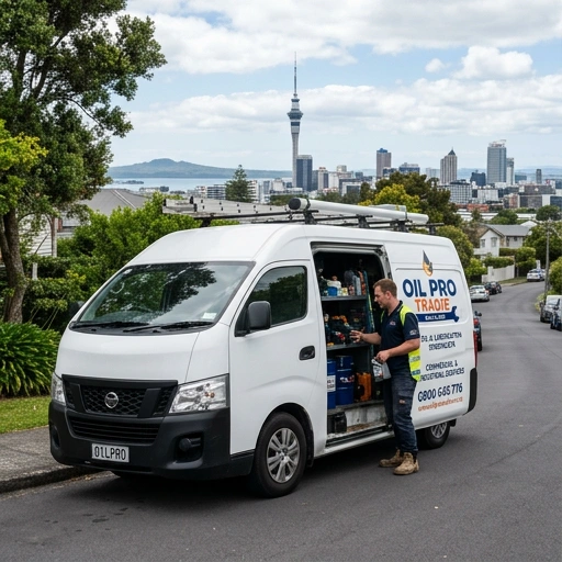 Oil Pro branded mobile mechanic van parked in Auckland suburb driveway