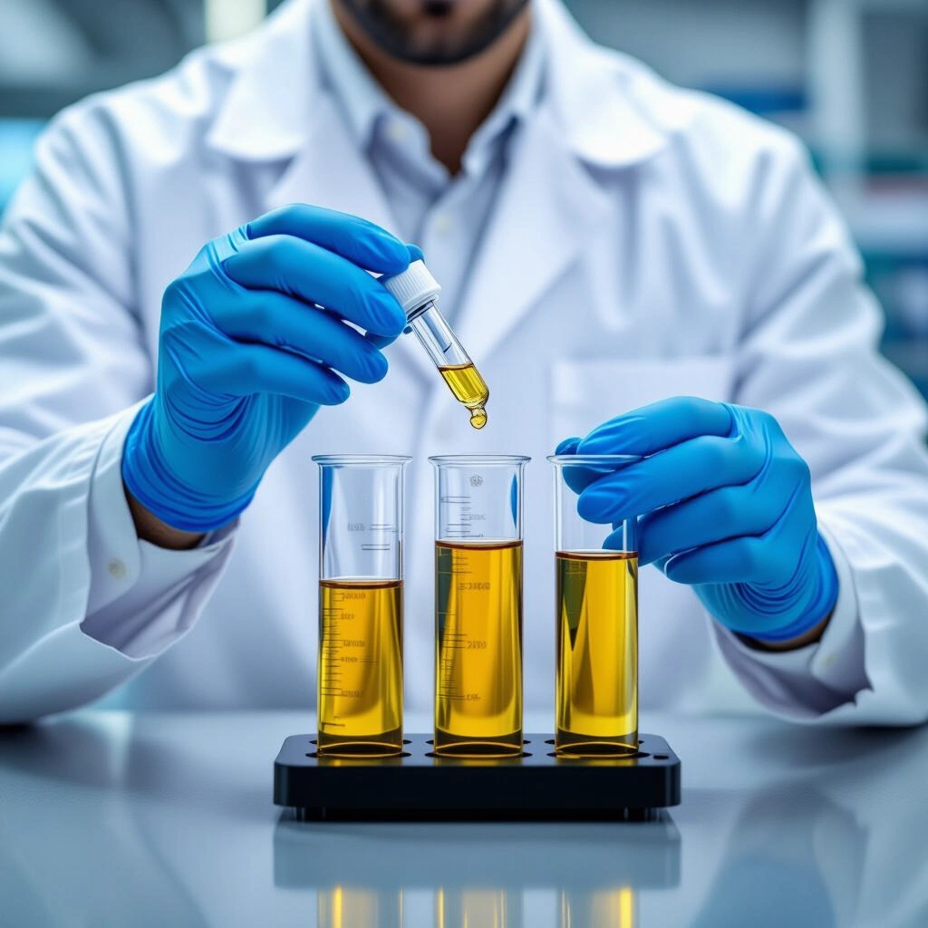Oil viscosity analysis equipment showing test results